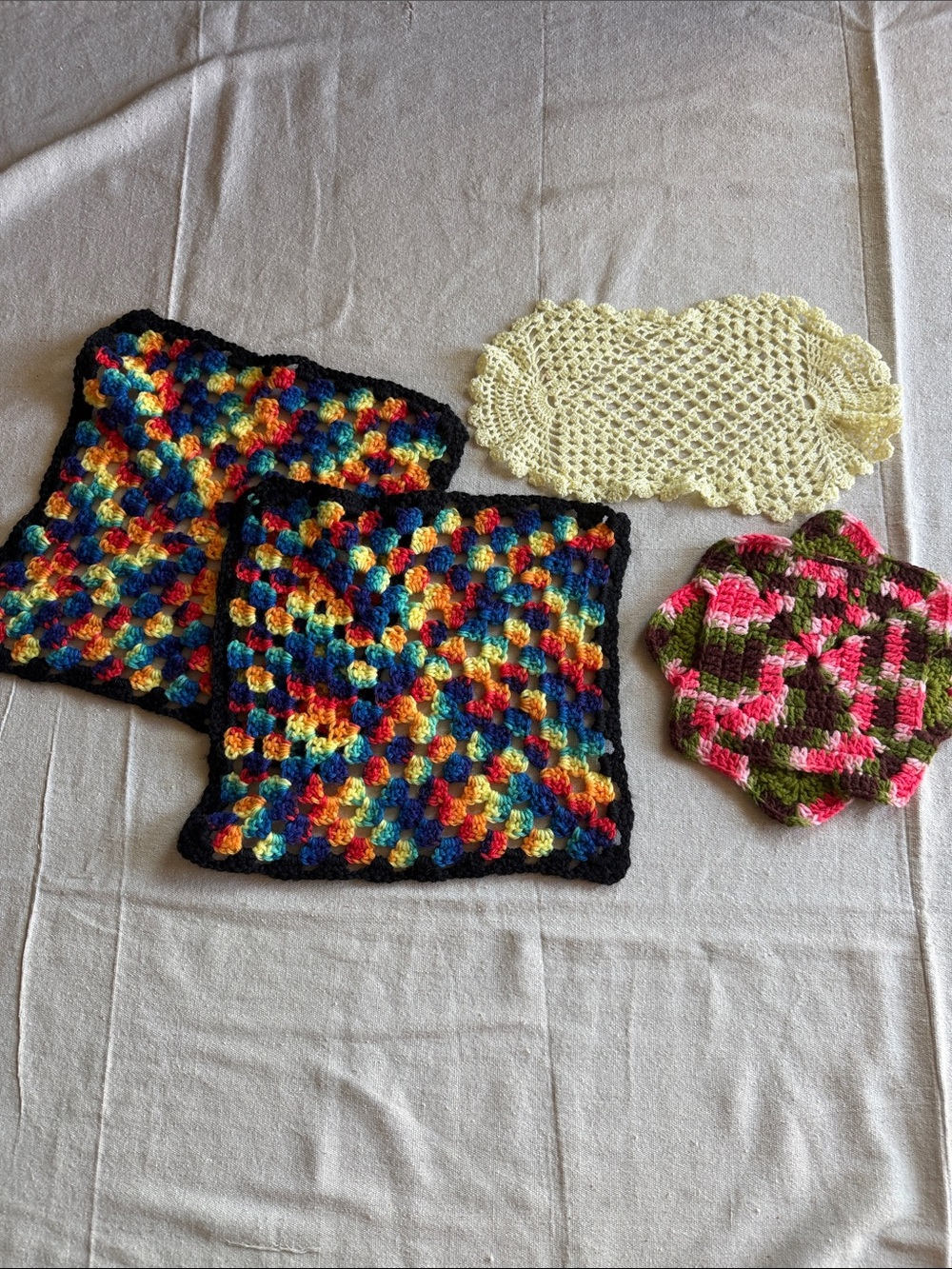 Handmade Multicolor Crochet Doilies - Set of 4